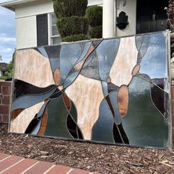  Huge Vintage Mid-Century Modern Abstract Stained Glass Panel Custom Architectural Art Coronado Estate Fine Art Tiffany Style Glass Custom Framed MCM