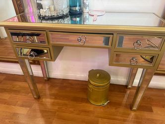 Mirrored Console Table,5-Drawer Console Sofa Entry Table with Two Drawers,Antique Silver/Mirror