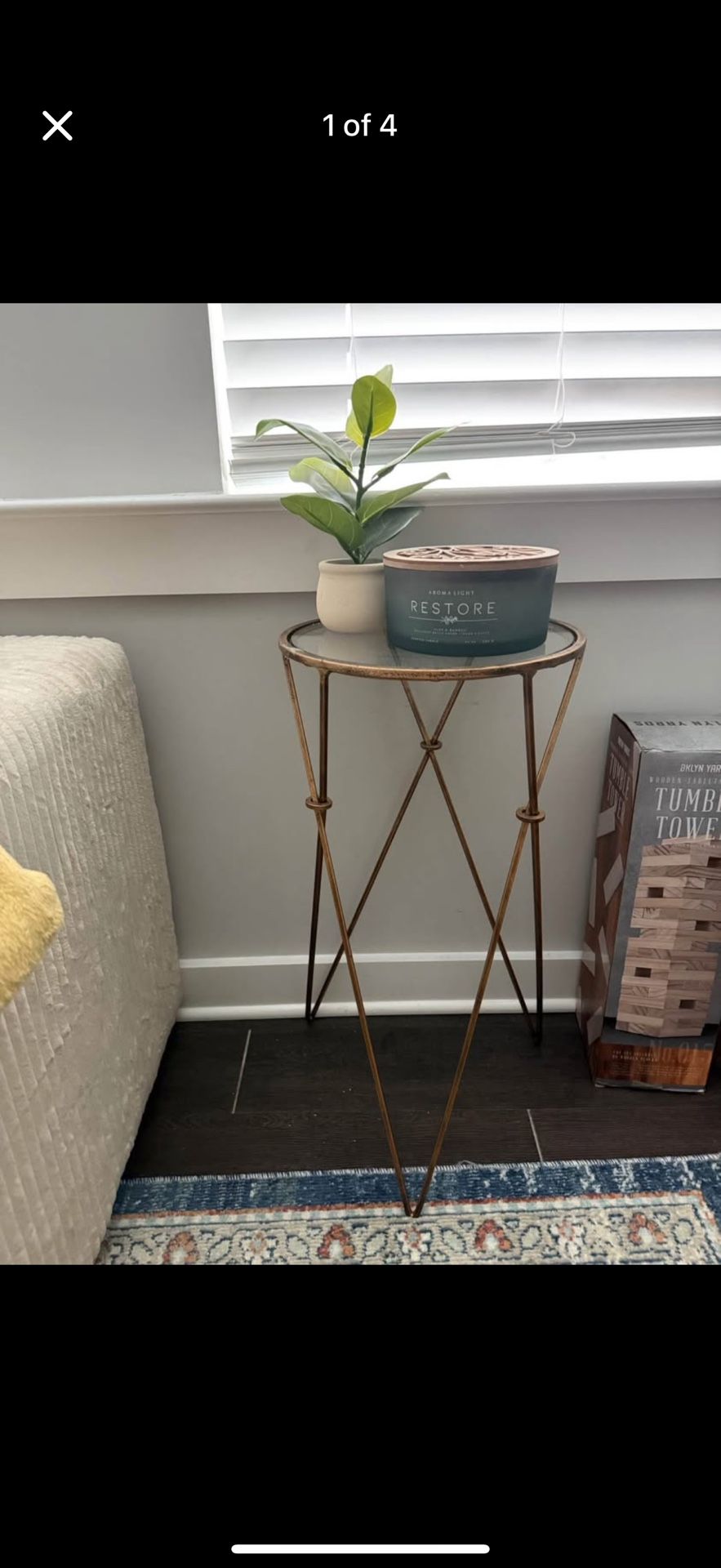 Gold side table with glass top