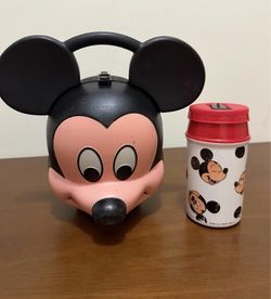 Vintage Mickey Mouse Lunch Box Head With Thermos Complete Aladdin Disney