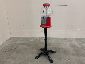 CAROUSEL Red Coin Operated Gumball Machine with Black Metal Base