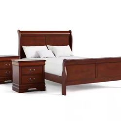 Furniture of America Burkhart 3 Piece Cherry Wood Full Bedroom Set with 2 Nightstands 