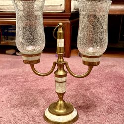 Brass Mother of Pearl Double Candle Holder Candelabra