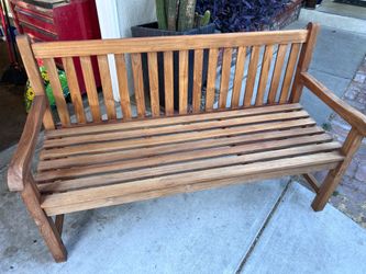 60” long teak bench  Located in concord  Recently cleaned, sanded and teak oiled Ready to use  Teak wood is heavy and sturdy No damages whatsoever   M