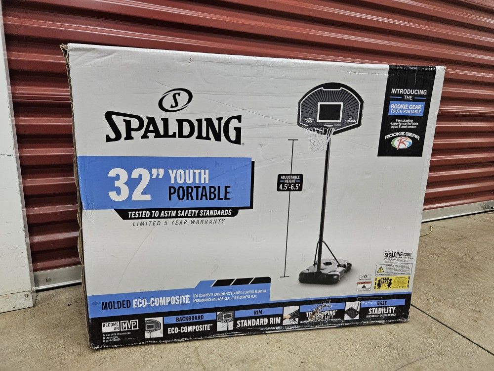 Spalding 32-Inch Portable Basketball Hoop with Eco-Composite Backboard & Telescoping Height Adjustment