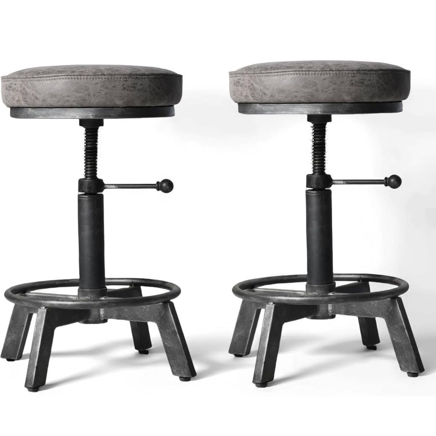 Set of 2 Swivel Pu Seat Bar Stools Industrial Style 17-24inch Height Adjustable Kitchen Stool Extra Guest Chair