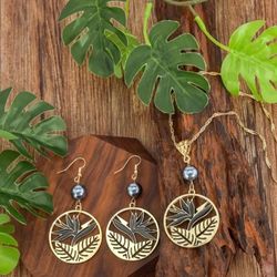 Bird Of Paradise Earrings With Matching Pendant