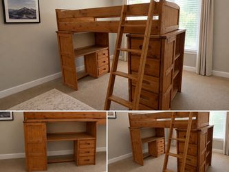 Solid Wood Loft Bed / Bunk Bed with Built-In Desk & Storage