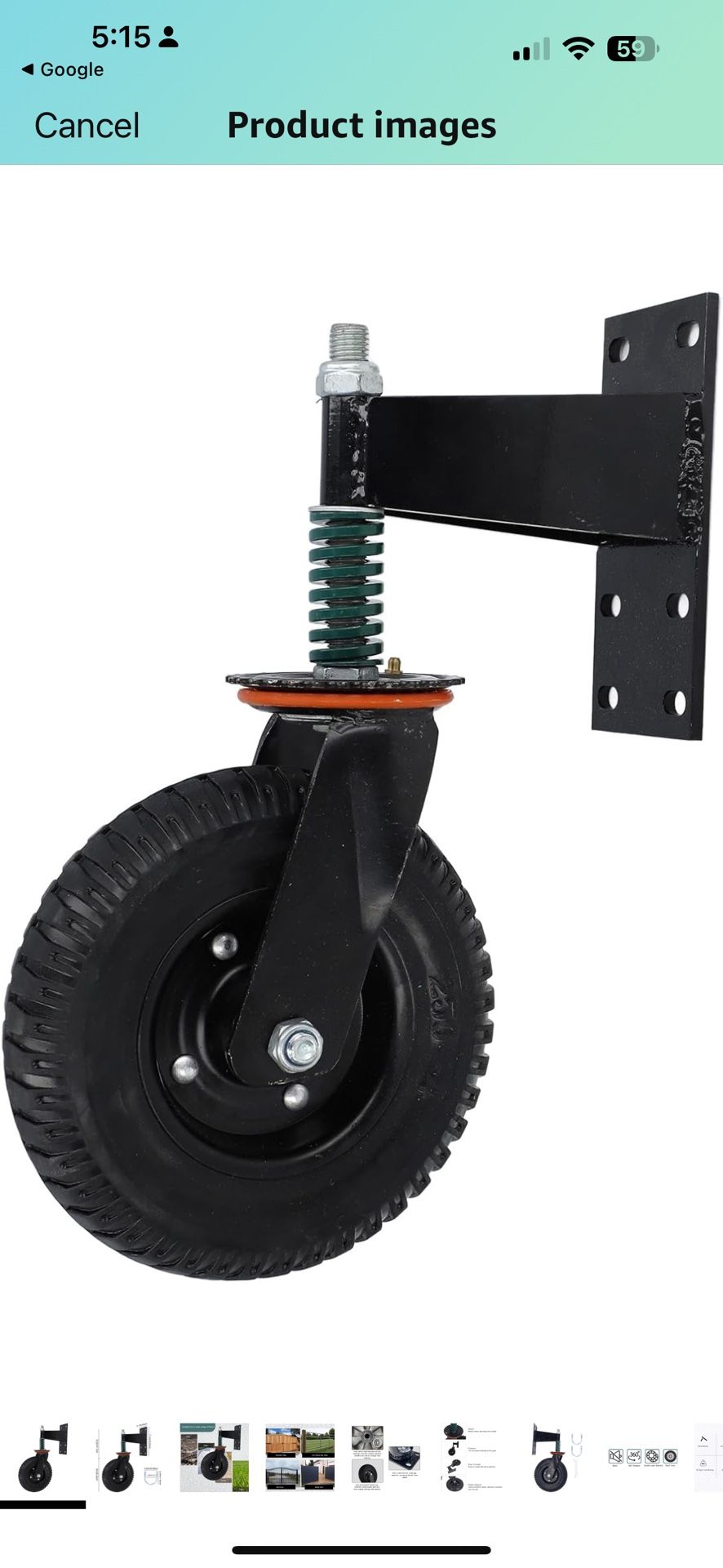 Gate Wheel for Metal Swing Gate, 8in 600lb Load Capacity Gate Support Wheel for Chain Link Fence Prevent Gate from Dragging, Spring Loaded Gate Caster