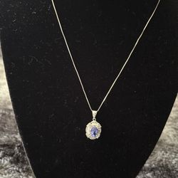 14k white gold diamond tanzinite necklace 16’long