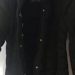Long Calvin Klein Black puffer w. black faux fur