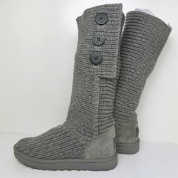 UGG Womens Cardy Button Knit Pull On Boots Winter Sz 7 Gray - Great Condition!