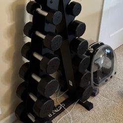 Centr 12-Sided 210lb Rubber Dumbbell Set With Rack