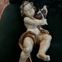 Vintage Cherub Angel With Violin Hanging PLASTIC Blow Mold light Weight 10” tall