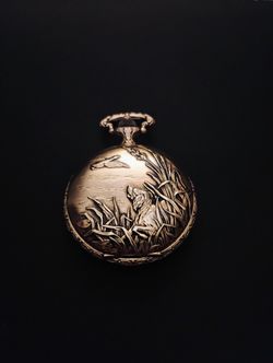 Vintage Grandfather Swiss Pocket Watch Dog Hunting Image 