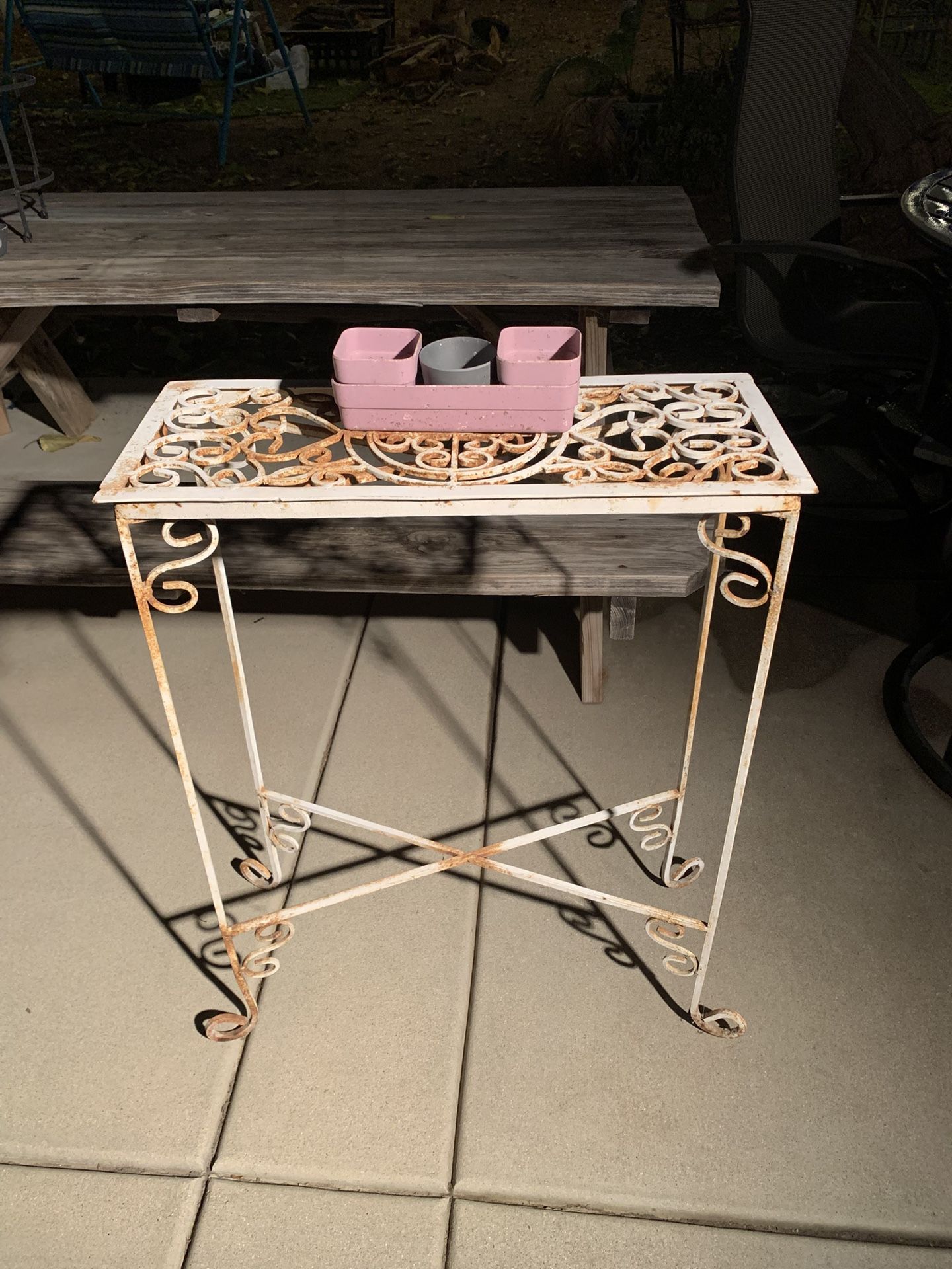 Antique Shabby Metal End Table 