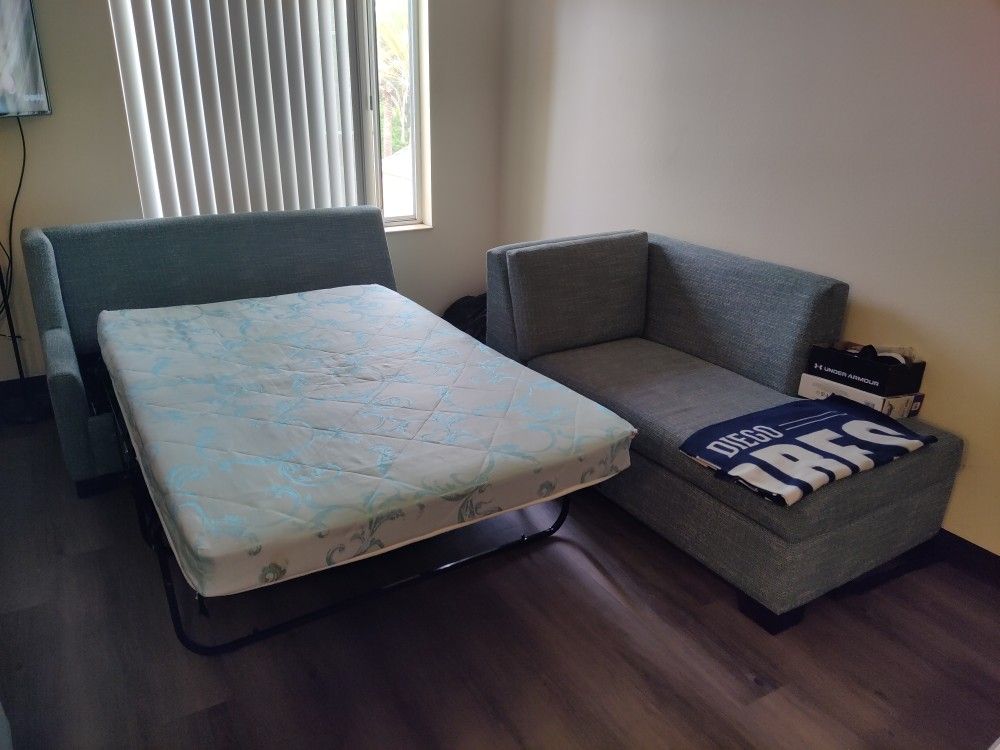 Light Blue Sectional Sofa W/Pullout Bed