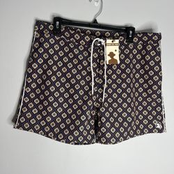 Dandy Del Mar Riviera Swim Trunks Shorts Mens 36 NWT Blue Beige Gardenia *FLAW*