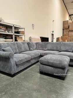 NEW Sectional Sofa and Ottoman Set Dark Grey Fabric Seccional Couch Big Discount Furniture SALE Ashley Style Designer Gray White Beige Black Green 