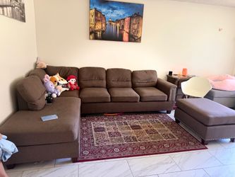 L-Shaped sectional brown sofa