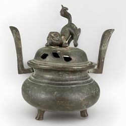 Antique 18-19th Century Bronze Chinese Foo Dog Censer Qing Dynasty Good Patina