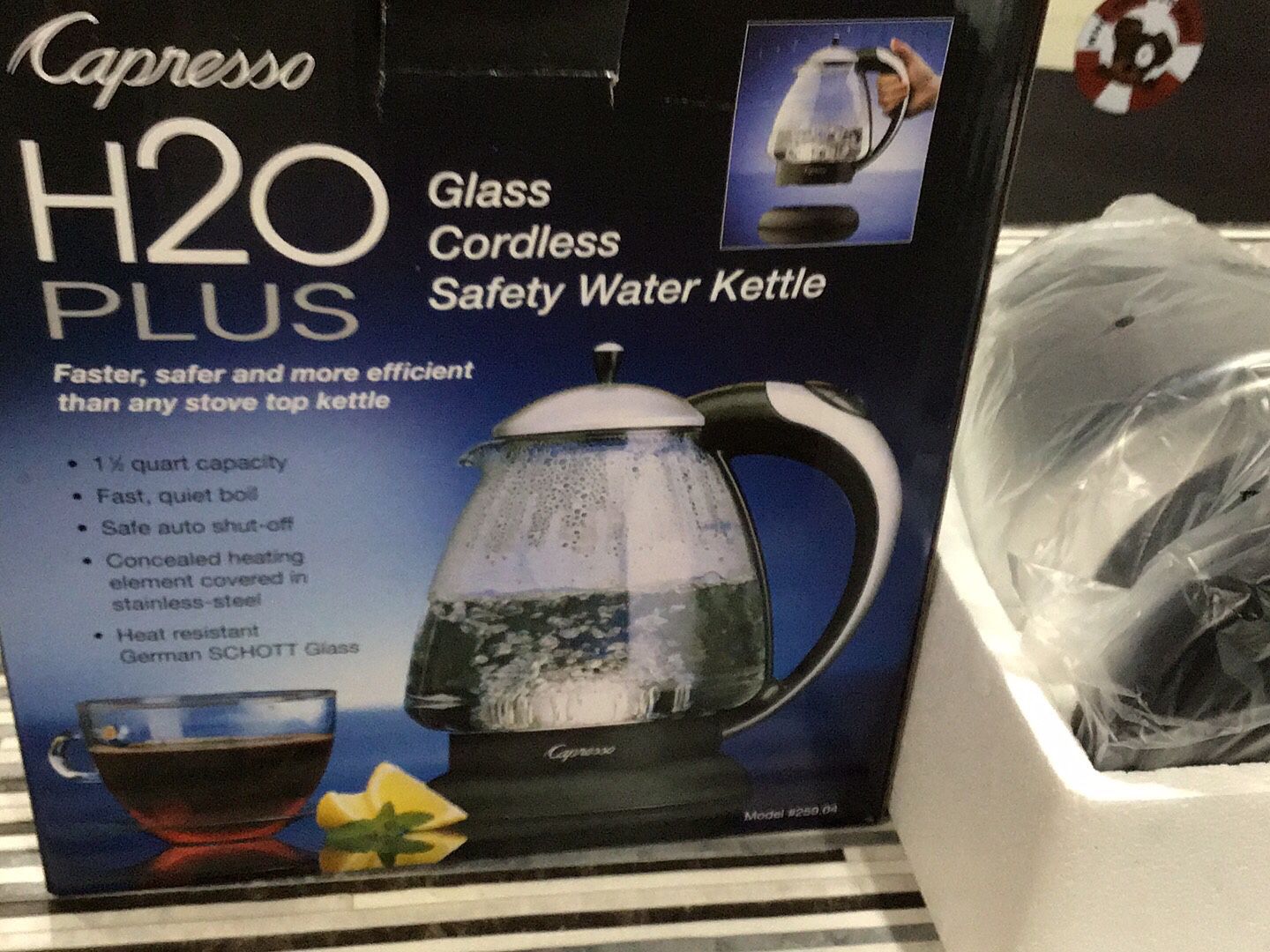Capresso Glass Cordless Safety Water Kettle New