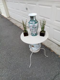 Vintage Three Leg Metal Table Eggshell White