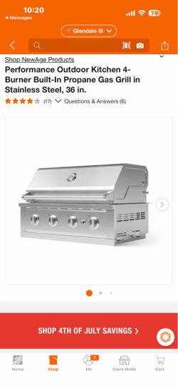 Shop NewAge Products Performance Outdoor Kitchen 4- Burner Built-In Propane Gas Grill in Stainless Steel, 36 in.