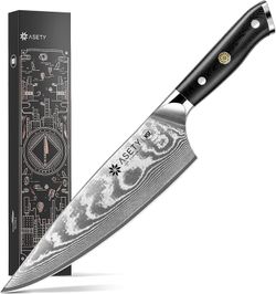 ASETY Damascus Chef Knife, 8-inch Razor-Sharp Chef Knife with Japanese VG10