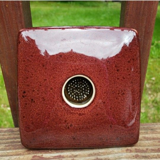 Coyote Roadhouse Ikebana Square Floral Pin Frog Vase - Red