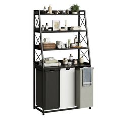 Laundry Basket, 3 Section Laundry Hamper with 4 Tiers Shelf, Pull-Out and Removable Laundry Bags, Large 3 × 15.87 Gallons, for Laundry Room Bathroom B