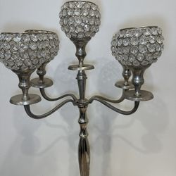 Elegant 5-Arm Crystal Candle Holder Candelabra – Silver Finish