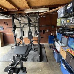 Vesta Fitness Smith Machine 1001 w/Bench Attachment | 245lb Cast Iron Olympic Weights | 7ft Olympic Bar | Fitness | Gym Equipment | FREE DELIVERY 🚚 