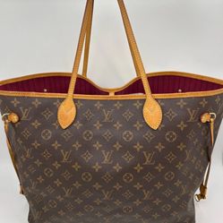 LOUIS VUITTON BROWN MONOGRAM Women Neverfull GM Tote Authentic Large Purse