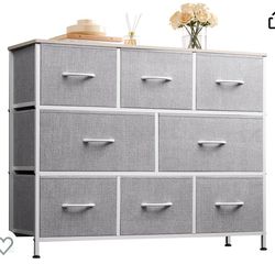 8 Drawer Storage Unit and TV Stand for 32-43 inch TVs - Wide Bedroom Dresser for Office, Dorm, Light Grey