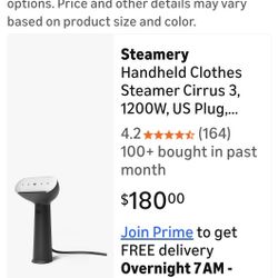 Steamery Handheld Clothes Steamer Cirrus 3, 1200W, US Plug, Heated Ironing Plate, Fast Heat Up, Garment Wrinkle Remover, Black