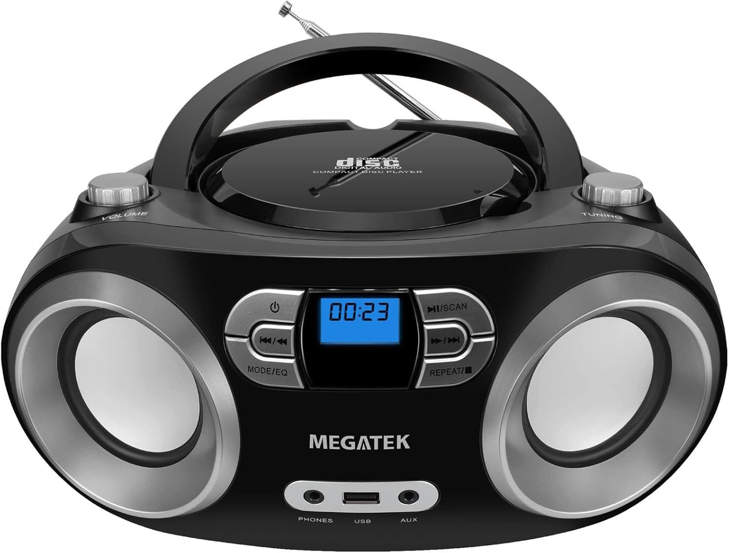 Portable Bluetooth CD Player Boombox with FM Radio & USB – Black
