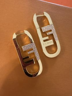Fendi Gold Plated With Crystal Earrings New 