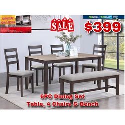 Table And 4 Chairs And Bench On Sale Only $399