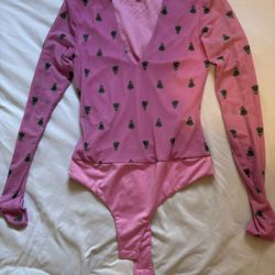 AFRM Pink Long Sleeve Bodysuit with Pattern XS New