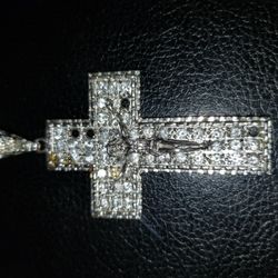 Sterling 925 Pure Authentic Silver Cross Diamond/bling Pendant