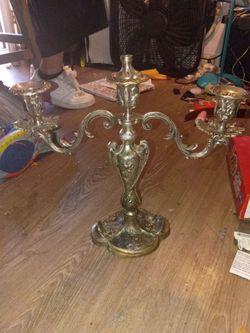 vintage 3-arm Rococo/Baroque-style brass candelabra
