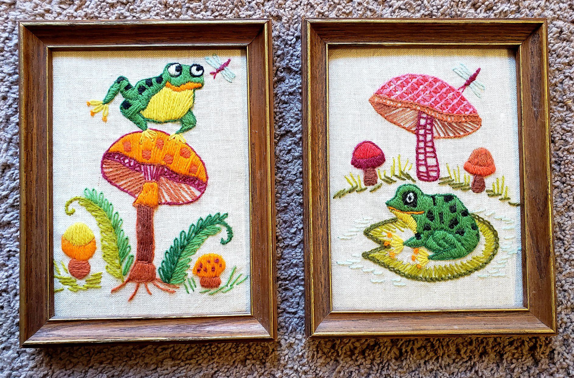 Vintage Embroidered Frog Pictures