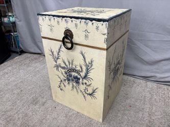 Vintage Ornate Hand Painted Blue & White Chest