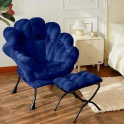 Lazy Chair with Ottoman, Comfy Reading Chair Lounge Accent Chair Modern Floral Chair with Footrest Butterfly Leisure Living Room Chair for Small Space