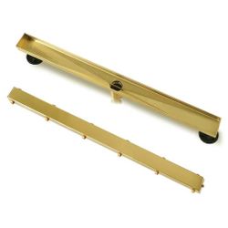 (NEW) Neodrain 48-Inch Gold Linear Shower Drain, 2-in-1 Flat & Tile Insert Cover, Stainless Steel Linear Drain