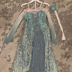 Elsa Frozen Halloween Costume Or Dress Up Cosplay W Braid 