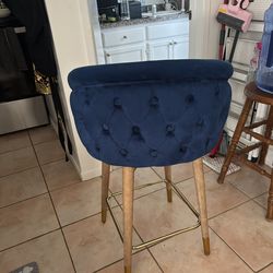 Navy Velvet Tufted Bar Stools with Gold Footrest – Set of 2