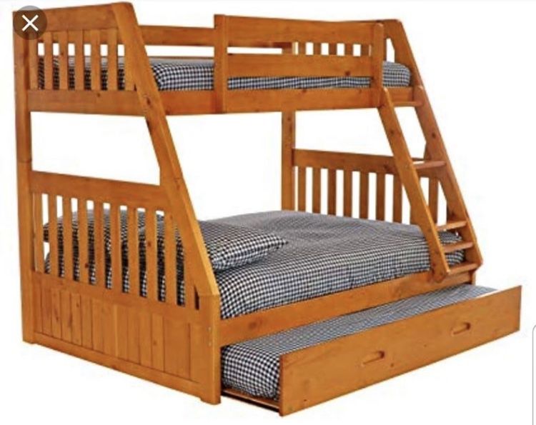 NEW BUNK BED FULL TWIN WITH TRUNDLE BED AND NEW MATTRESS INCLUDED NEW