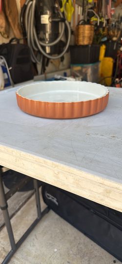 Round Fluted Ceramic Baking Dish vintage from Brazil 11”t